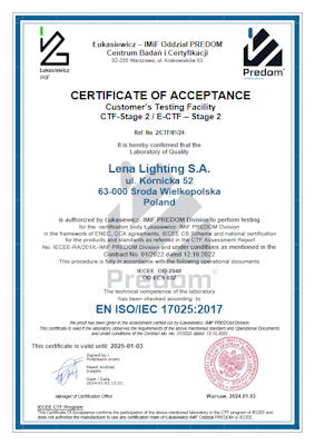 Certyfikat środowiskowy ISO Lena Lighting
